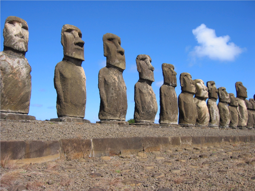 What are the Easter Island stone heads all looking at?