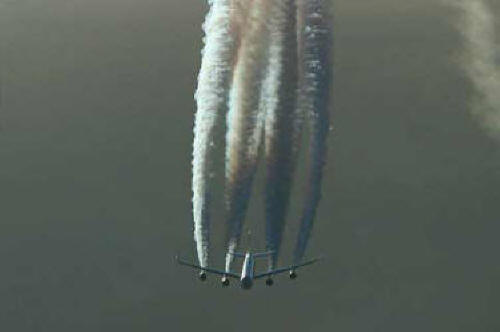 Close up of chemtrail plane sprayer