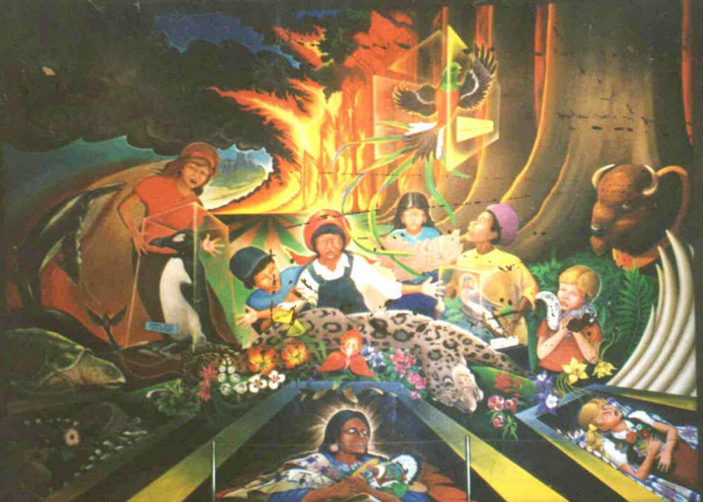 Apocalypse, extinction, dead women in coffins in the murals at the Denver New World Airport DIA