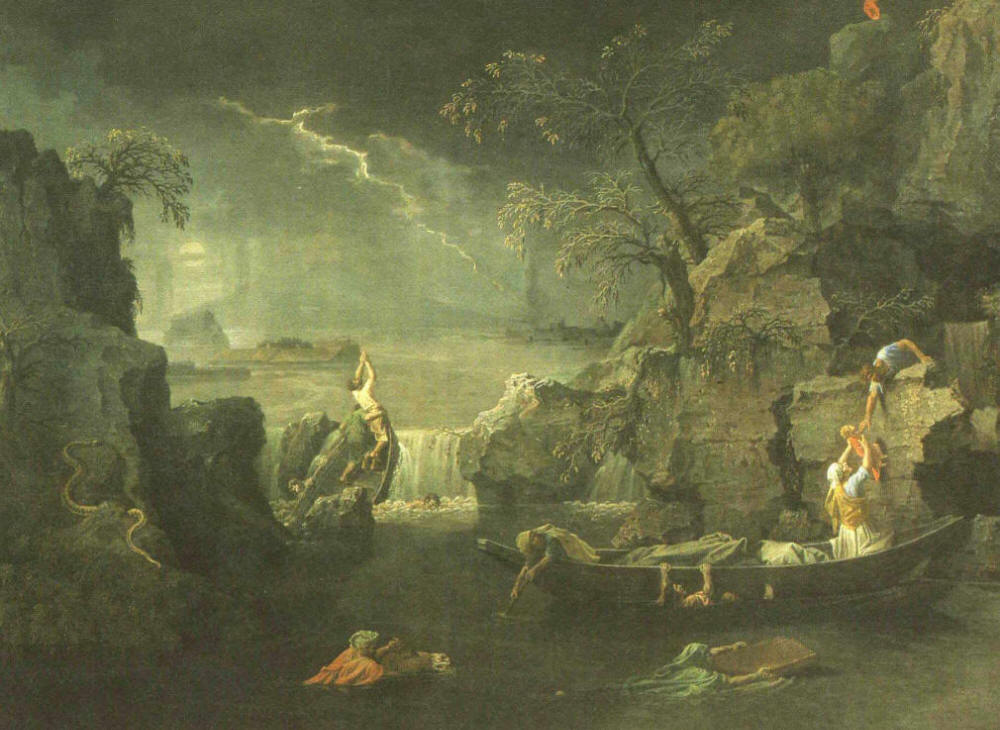 The Great Flood deluge with serpent in the murals at the Denver New World Airport DIA