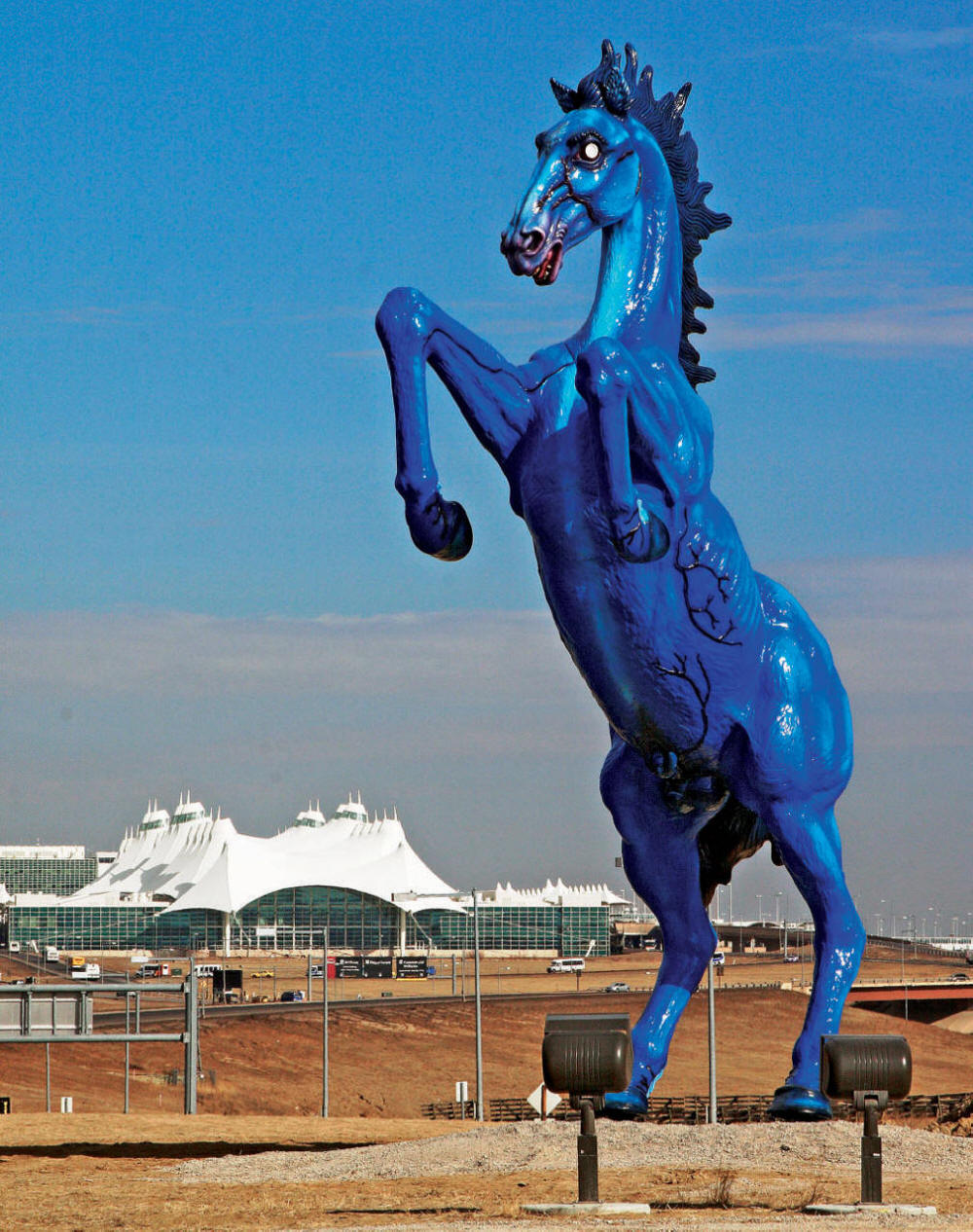 The horse of the apocalypse standing in front of the Denver New World Airport DIA