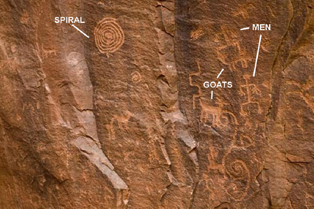 The spiral and goat are associated in many petroglyphs